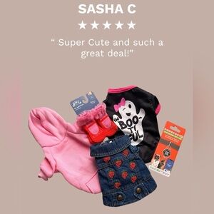 Dog Cat Sweater Jean Jacket PawScout Pet Recovery QR Scan Tag Bundle 5 piece XS